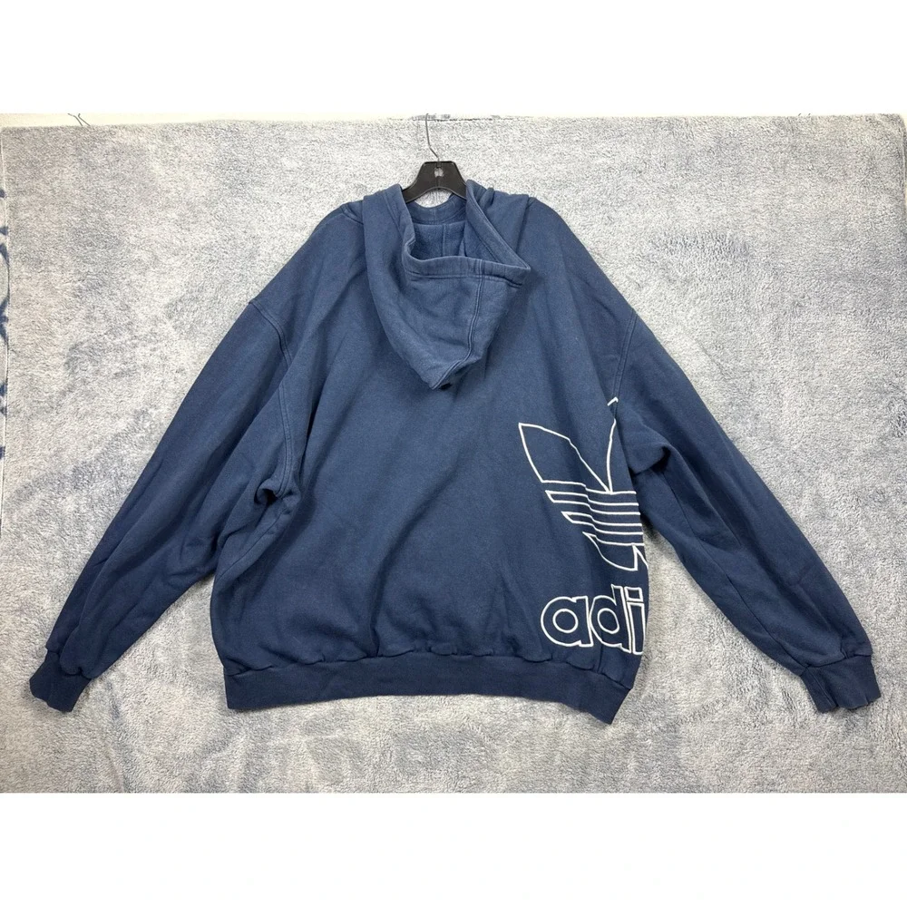 Adidas Mens 3XL Navy Hoodie Oversized Trefoil Big Logo Streetwear Sweatshirt